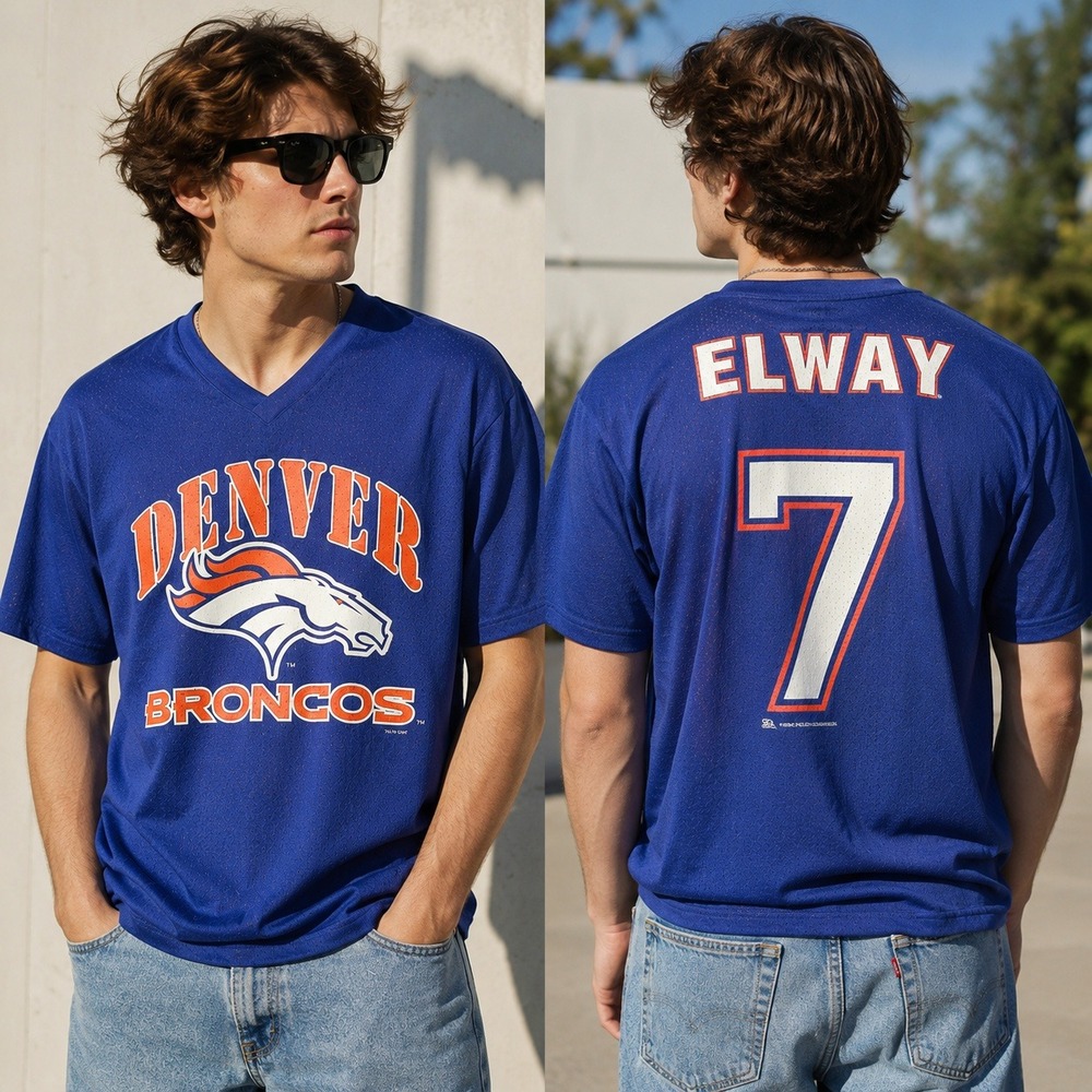 Vintage 1998 Denver Broncos John Elway 7 Sport Attack Jersey Blue Mens Large USA